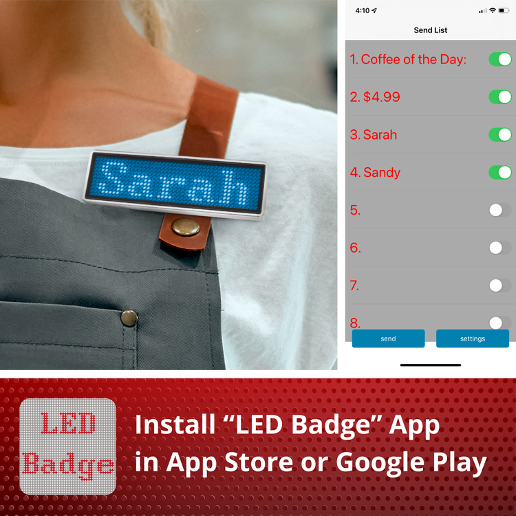 Bluetooth LED Badge Programmable Name Tag